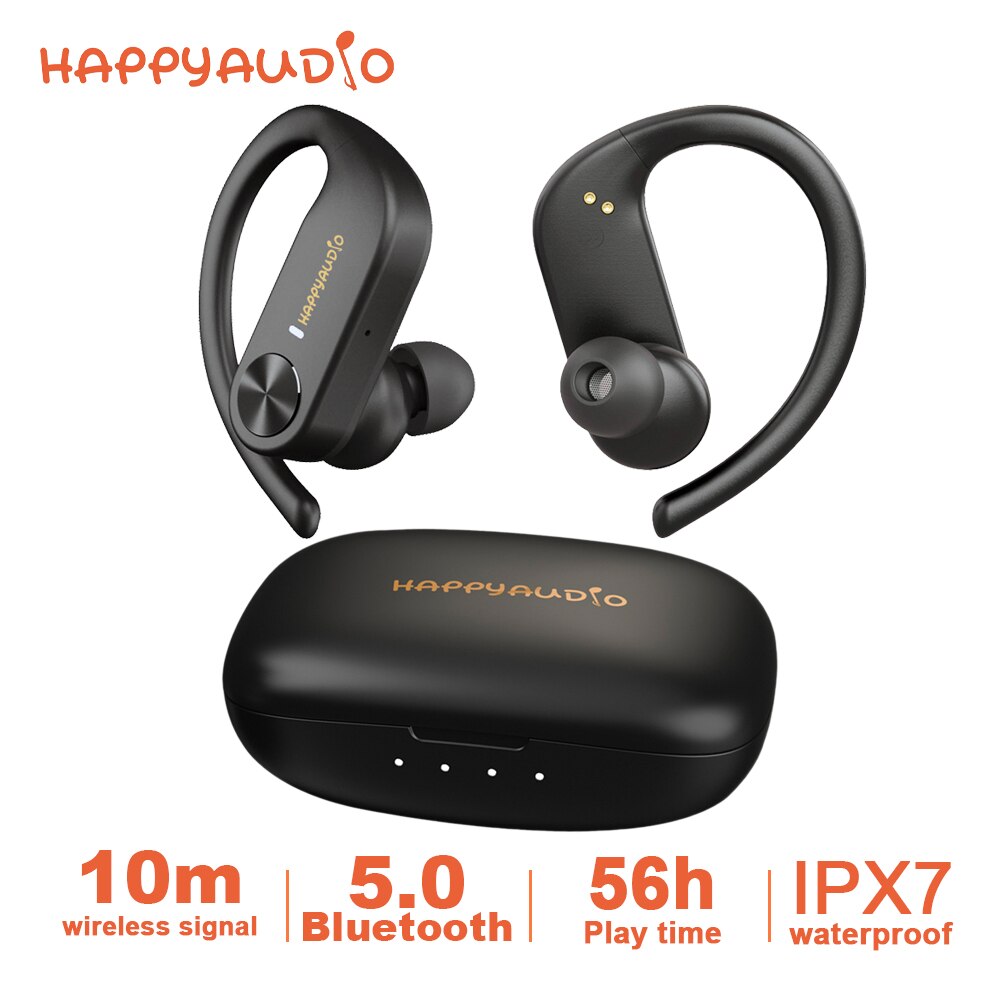 HAPPYAUDIO S1 سماعة أذن TWS سماعات بلوتوث 5.0 خطاف الأذن الرياضة اللاسلكية سماعة رأس مزودة بميكروفون التحكم في مستوى الصوت IPX7 مقاومة للماء